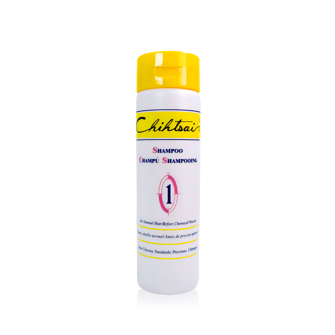 Chihtsai shampoo bottle with yellow cap on a white background